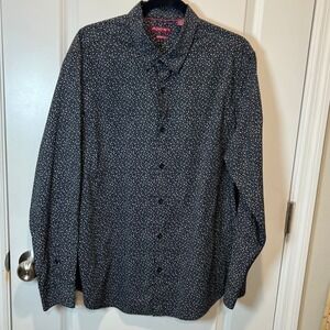 AXIST Mens Long Sleeve Button Up Shirt Black White Floral Print Stretch‎ XL